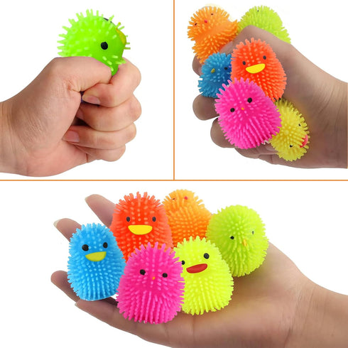 18 Pack Easter Eggs Fillers LED Chick Puffer Balls, Easter Basket Stuffers with Light Up Stress Relief Fidget Toys