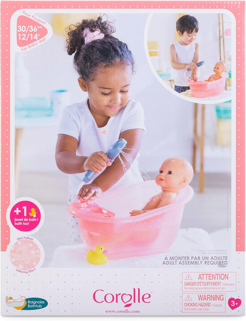 Corolle Baby Doll Bathtub with Shower - Accessory Play Set for 12" & 14" Dolls in Pink