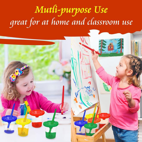 Paint Cups – 10 Pack No Spill Paint Containers with Lids for Kids, Toddler Art Supplies Paint Cups with Brushes