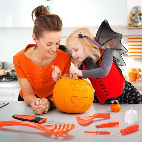 Pumpkin Carving Kit for Kids - 6 Easy Tools, 6 LED Candles, 10 Stencils & 20 Halloween Candy Bags