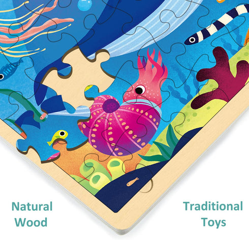48 Piece Wooden Jigsaw Puzzles for Kids Ages 3-5 with Unique Pieces and Storage Tray