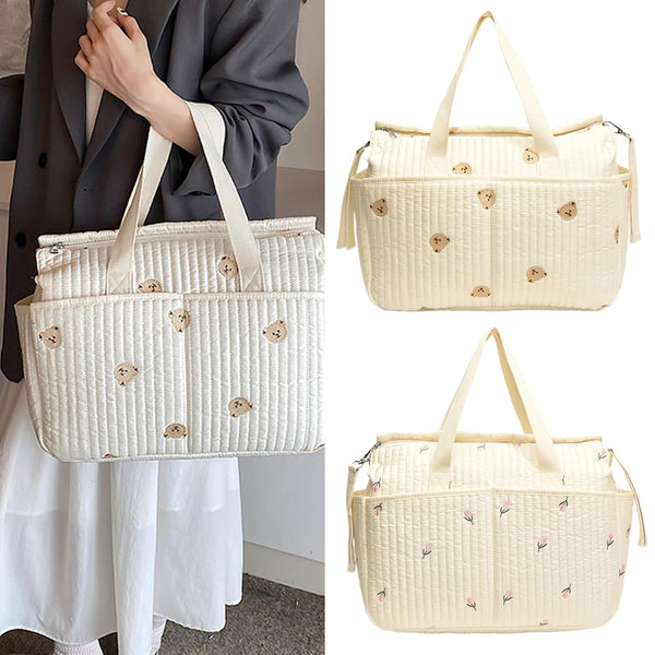 Xinsheinelry Stylish Large Capacity Diaper Bag with Delicate Embroidery for New Mom Portable Organiser for Travel