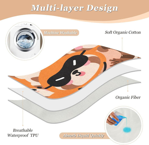 siphylline 52" 34" Cartoon Cute Fox Orange Extra Large Resuable Baby Bed Pad Highly Absorbent Potty Training Pads