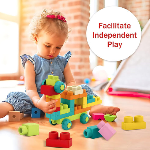 Soft Building Blocks STEM Montessori Toys, Large Construction Block Set with 42 Pieces and Storage for 12-18 Months