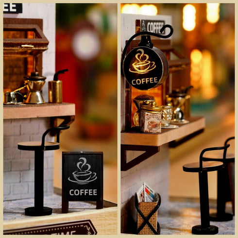 Flever Dollhouse Miniature DIY House Kit, Creative Room with Furniture for Romantic Valentine's Gift (Coffee Time)