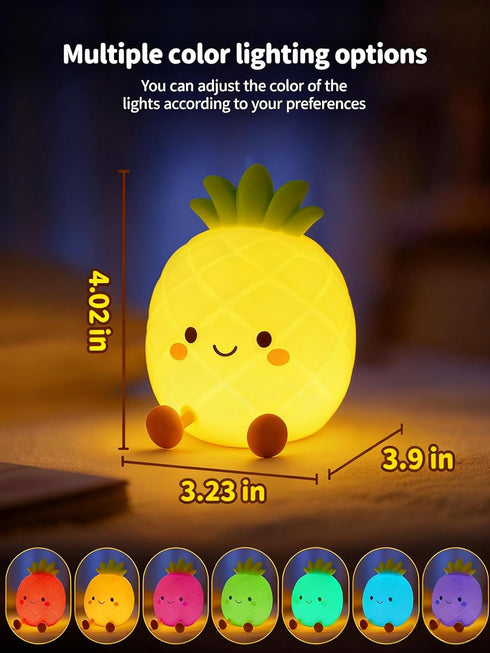 3 Dimmable, Pineapple Night Light for Kids, Nursery Night Light, Bedside Touch Lamp, Cute Silicone Nightlight for Baby