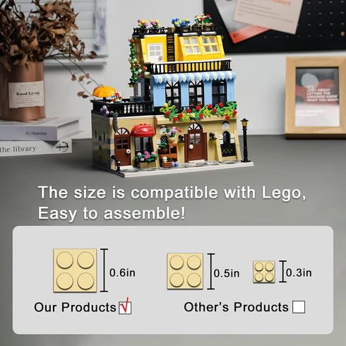 ENJBRICK Flowers City Hotel House Building Kit for Adults, Creator Toy Set with Apartment and Shops, 1464 pcs