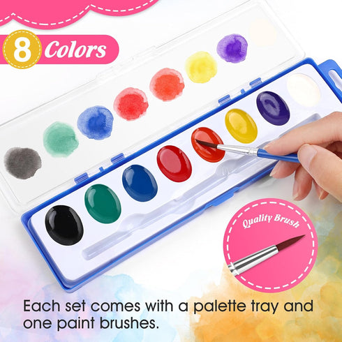 30 Pack Set, 8 Set FUMILE Watercolor Paint Colors Washable Valentines Water Color Paint for Kids with Paintbrush