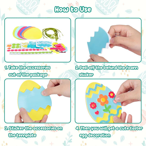 12 Pack Fennoral Easter Egg Craft Kit for Kids Make You Own Egg Foam Stickers Ornament DIY Easter Arts and Crafts