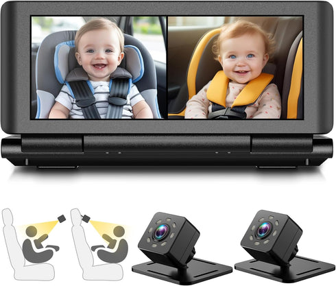 Shynerk Baby Baby Car Camera for 2 Kids, 6.86" 1080P HD Split Screen Baby