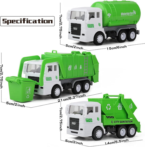 Toy Vehicles Set 3 Pack, Sanitation Truck Model with 8 Signposts, Friction Power for Boys Age 3+