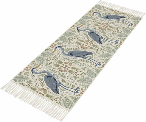 Debedcor 2'x 4', Country Entryway Door Mat Cartoon Egret Non Slip Washable Throw Rug with Tassels, Bird Leaves Coral