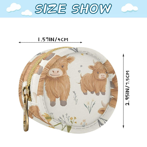 YETTASBIN Cute Highland Cow Portable Pacifier Holder Case with Metal Hook Buckle & Zipper for Diaper Bag and Stroller