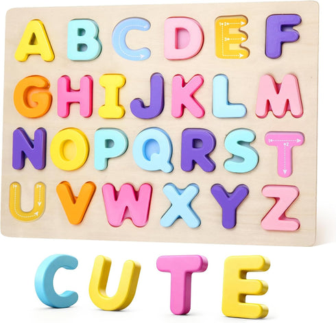 JOLSNAF Alphabet Puzzles Wooden for Toddlers, ABC Learning Toys for Kids, Preschool Educational