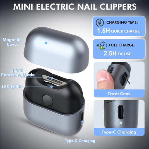KAZLIE 2-Speed Trimmer Electric Nail Clipper, Rechargeable Automatic for Seniors & Babies with LED Light, Safe