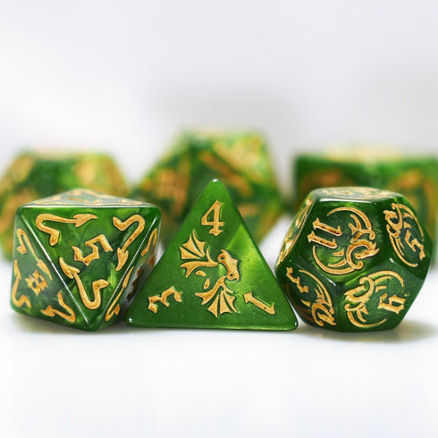7-Die RPG Polyhedral Dice Set for Dungeon and Dragons D&D MTG, D20 D12 D10 D8 D6 D4 D% (Green)