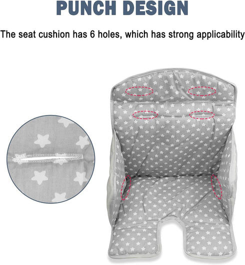 twoworld High Chair Cushion - Gray Star Seat Cover for Baby Dining