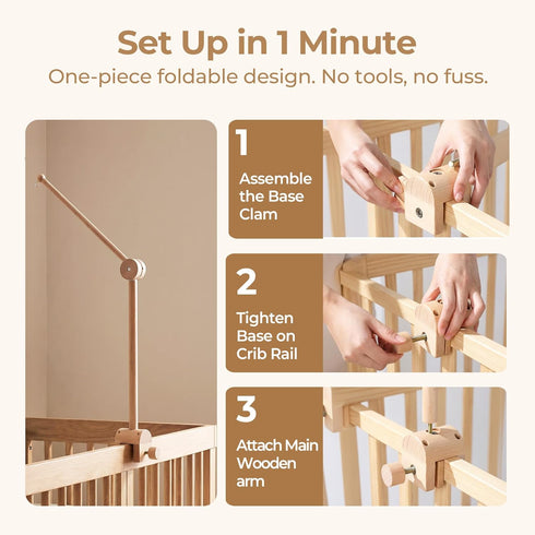 let's make Baby Crib Mobile Arm - Wooden Baby Mobile Crib Holder Height Adjustable for Hanging Baby Crib Attachment