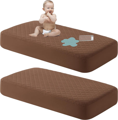 NTBAY 2 Pack Waterproof Crib Mattress Protector, Quilted 28"x52" Toddler Fitted Sheet
