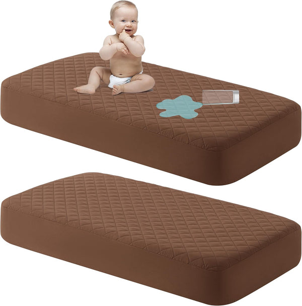 NTBAY 2 Pack Waterproof Crib Mattress Protector, Quilted 28"x52" Toddler Fitted Sheet