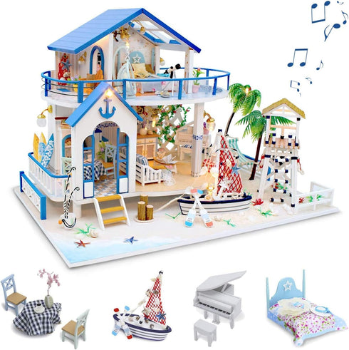 GuDoQi DIY Miniature Dollhouse Kit - 1:24 Scale Tiny House Kit with Music and Furniture, Great Gift for Birthday