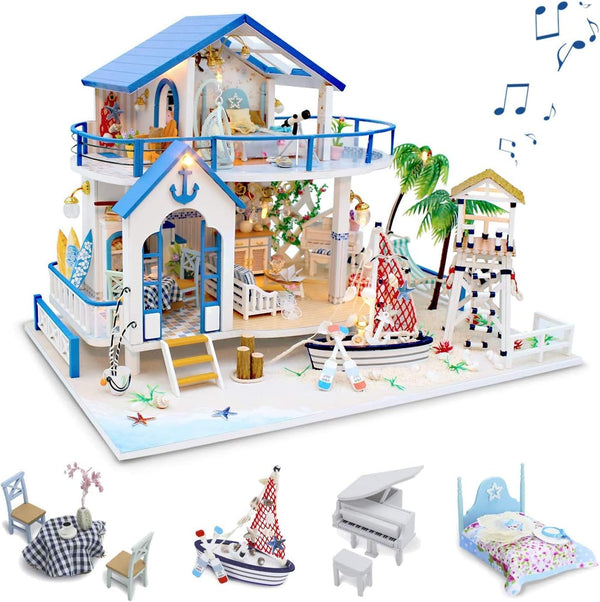 GuDoQi DIY Miniature Dollhouse Kit - 1:24 Scale Tiny House Kit with Music and Furniture, Great Gift for Birthday