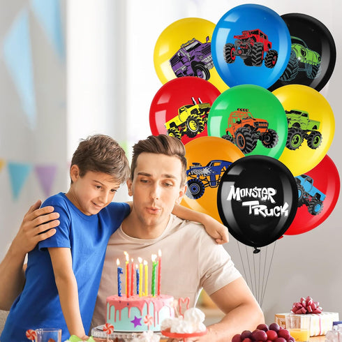 36 Pcs Truck Balloons, 12 Inch Colorful Latex Balloon Bouquet for Kids Birthday Party, Baby Shower Supplies
