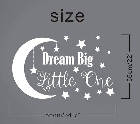 Dream Big Little One Wall Decal, Removable Vinyl Nursery Quote Stickers for Baby Kids Bedroom Decor (Big, White)