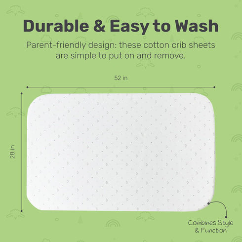 2 Pack, Cotton Crib Sheets for Baby, Soft Breathable Fitted Sheets for Boys & Girls, Snug Secure Fit for Standard Crib