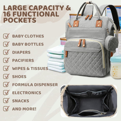 Noiclub Backpack Backpack Diaper Bag for Girls Boys: Gray Toddler Diaper Bag with Changing Pad Baby Diaper Bag for Mon