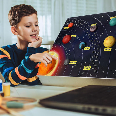 Innconee 20 10 12 2 Solar System Model Project Kit with Foam Ball LED Lights Pigment Brushes Solar System Background