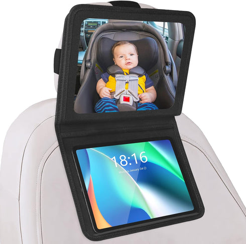 Baby Car Mirror with Adjustable Tablet Holder, Road Trip Essentials for Kids,
