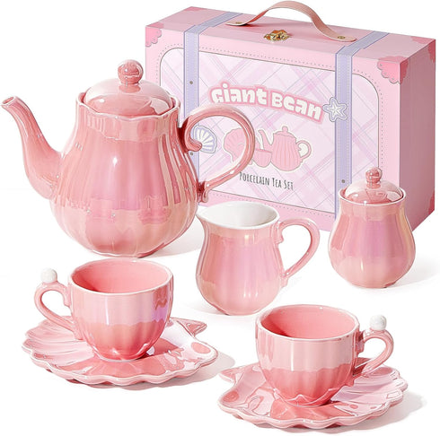 Giant bean Porcelain Tea Set, Pearl Pink Real Tea Party Set for
