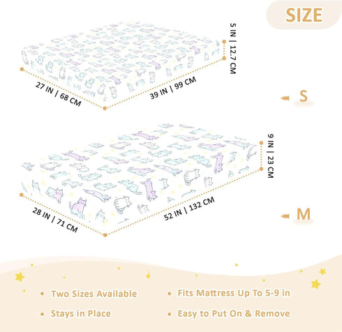 miaozhen 1 Pack 52x28 Cotton Crib Sheets for Baby Boys Girls Soft Breathable Simple Line Cat Purple and Blue Toddler