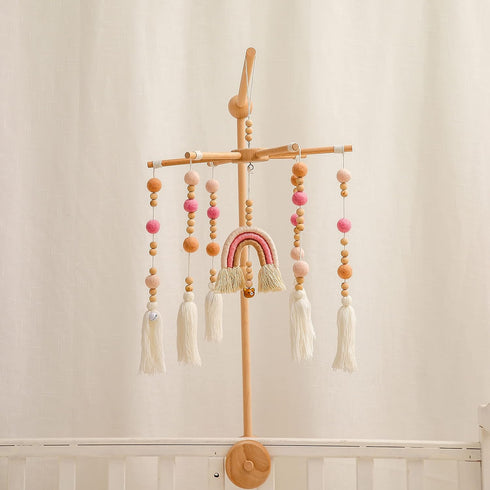 Baby Crib Mobile,Crib Mobile Wooden Mobile with Colorful Cotton Ball Wool Felt Ball Boho Baby Mobile Bassinet Mobile