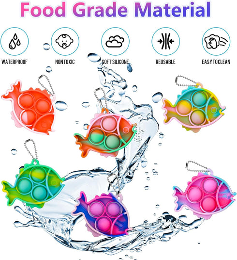 Pop Fidget Toys Bulk, 30 PCS Cute Fish Mini Pop Keychain Sensory Fidget Toy Pack for Kids Classroom Prizes Birthday