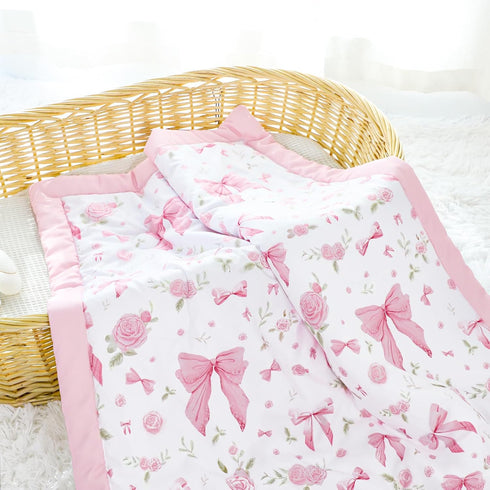 Set 4 Set Floral Crib Bedding for Girls, Pieces Pink Baby Nursery Bedding for Standard Size Crib, Including Soft