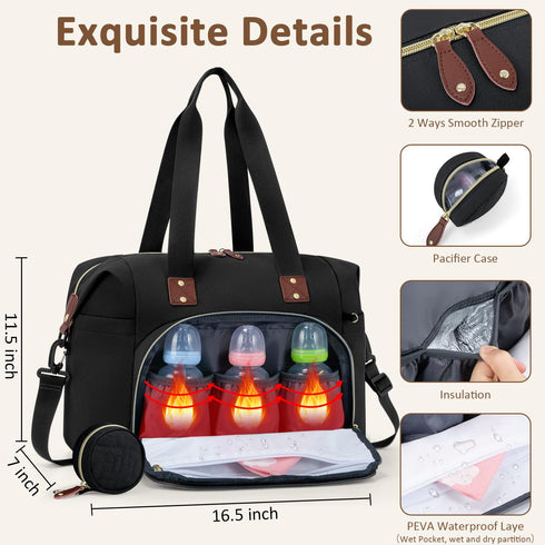 Tenot Diaper Bag Tote with Pacifier Case, Large Tote Diaper Bag for Women with Shoulder Straps, Cute Hospital Baby Diaper Tote Bag for Mom, Newborn Baby Diaper Maternity Bag Black