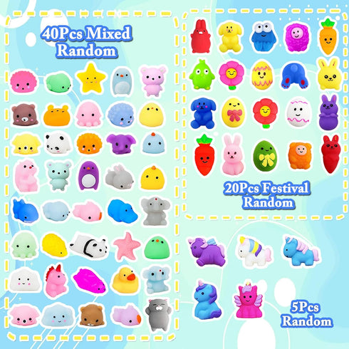 130Pcs Mochi Squishy Toys, Kawaii Squishies Fidget Stress Relief Toy for Kids Party Favors, Classroom Prizes, Goodie