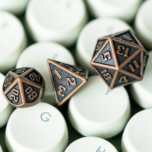 UDIXI 10mm Mini Metal DND Dice Set, 7-Die Small Portable Polyhedral RPG Dice for Dungeons and Dragons (Copper)