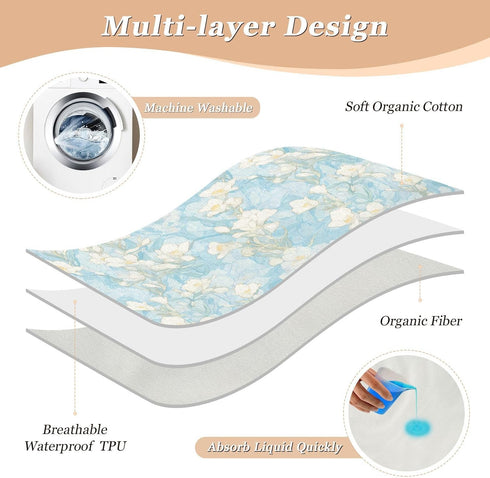 siphylline 52" 34" Cartoon Freesia Soft Blue Extra Large Resuable Changing Pad Covers Soft Absorbent Underpads Wetting