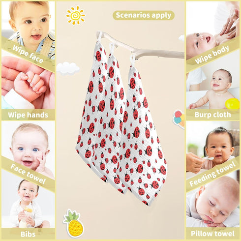 YETTASBIN 4 5 Pack Ladybugs Muslin Baby Hand Washcloths, Soft Cotton Bath Face Towel, Layers Extra Absorbent Feeding
