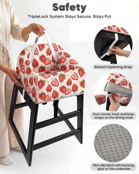 2-Point Mamatepe Baby High Chair Cover Restaurant with Strap Pads & Harness - Machine Washable, Waterproof, Portable