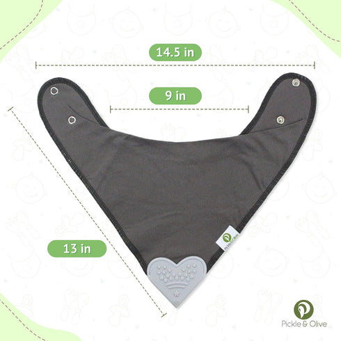Set 4 Pickle & Olive Baby Bandana Teething Bibs with Attached Silicone Teether - Of -Solid Blues