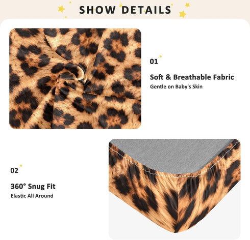 CZXW 52" 28" Leopard Fur Print Crib Sheets Fitted x Natural Cotton Soft & Breathable for Baby Crib Mattress