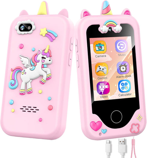 Kids Smart Phone for Girls, Toddler Learning Play Toy Phone with Dual Camera, Game, Music Player, Gifts for Ages 3-10