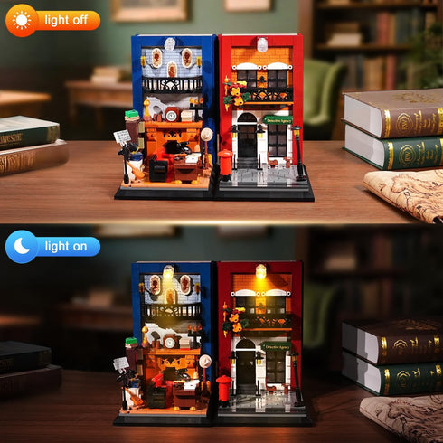 Set 1241 12+ INSOON Detective Bookend Building with Lights, PCS Detective Agency Street House Building Block Kit