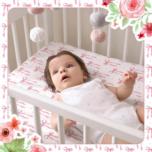 2 Pack Set 52'' 28" Peryiter Crib Sheets for Girls Boys Coquette Bed Sheet Fitted x for Standard Crib Mattress