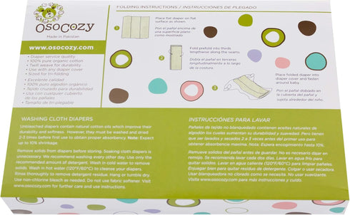 OsoCozy (6pk) Organic Cotton Prefold Cloth Diapers - Super-Soft, Thick, Absorbent, Durable and Ecologically Friendlier.