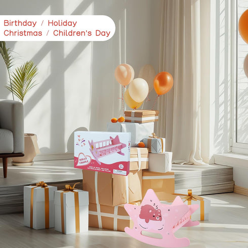 Set, 3+ Offelec Wooden Baby Doll Crib Pink Baby Doll Bed Toys, Rocking Baby Doll Cradle Accessories, Play Cradle